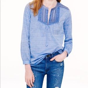 J.crew embroidered blue pleasant top